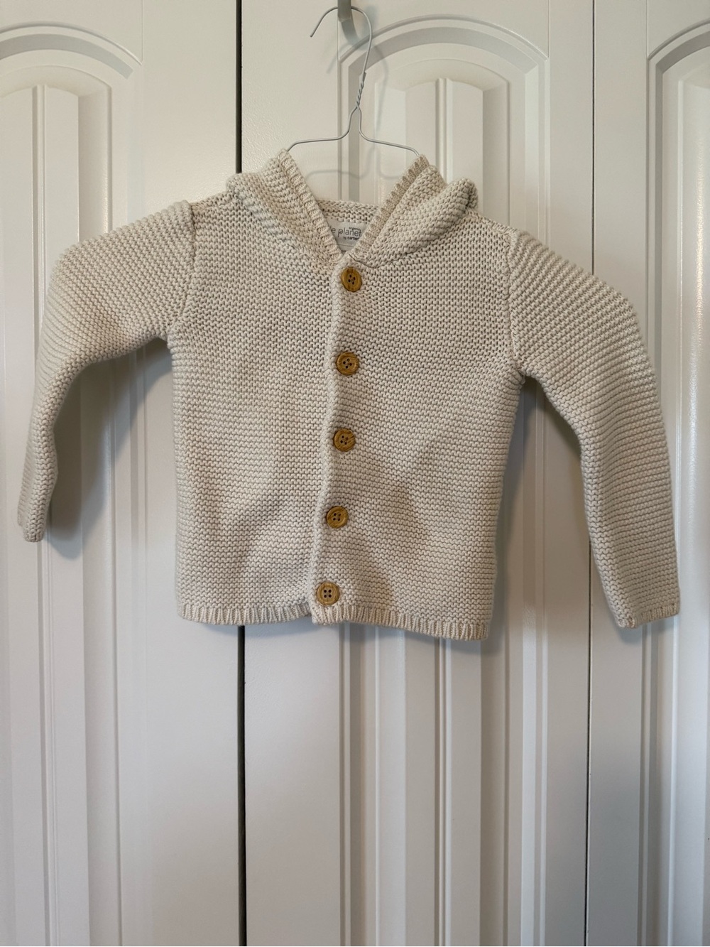 Baby Cream Hooded Knit Cardigan with Button Front